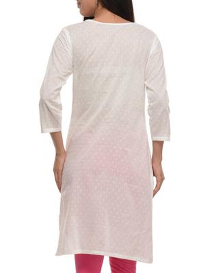 white eyelash cotton straight kurti - 11588788 - Standard Image - 3