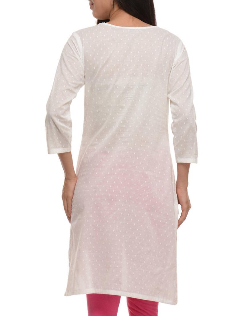 white eyelash cotton straight kurti - 11588788 - Zoom Image - 3