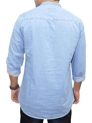 solid light blue denim kurta - 11616234 - Standard Image - 3