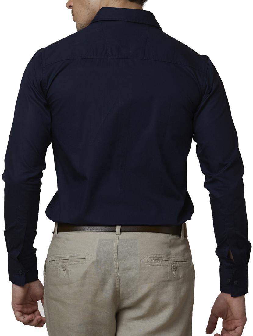 solid navy blue cotton formal shirt - 11632496 - Zoom Image - 3