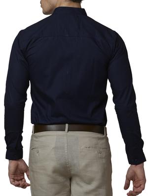solid navy blue cotton formal shirt - 11632497 - Standard Image - 3