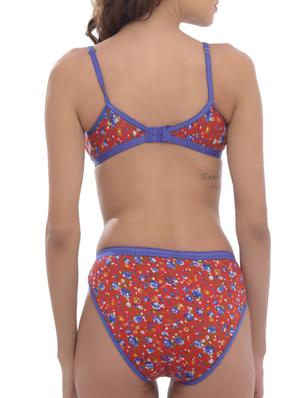 red printed cotton bra and panty set - 11672242 - Standard Image - 3