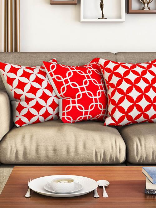 red cotton set of 3 cushion covers - 11697425 - Standard Image - 1