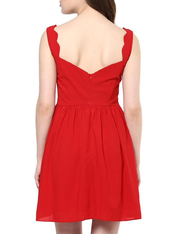 gathered waist scallop flared dress - 11698351 - Zoom Image - 3