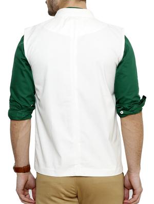 solid white cotton nehru jacket - 11704590 - Standard Image - 3