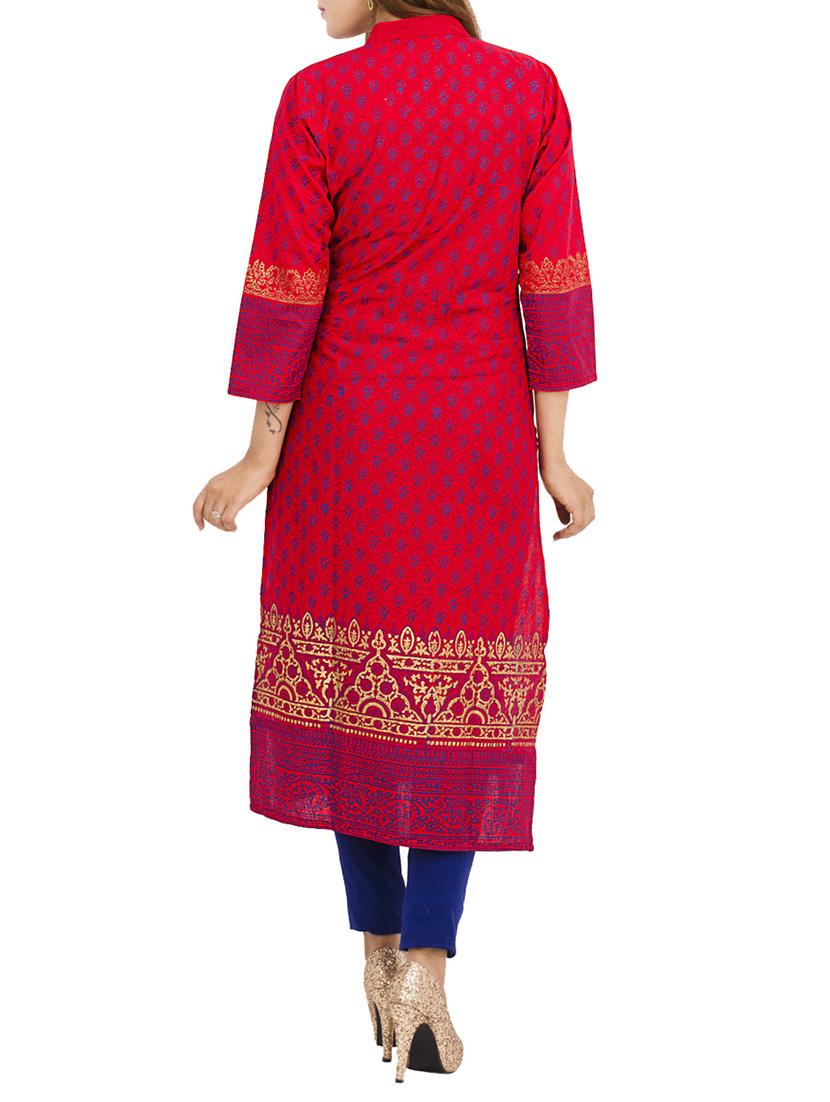 red cotton printed kurta - 11704959 - Zoom Image - 3
