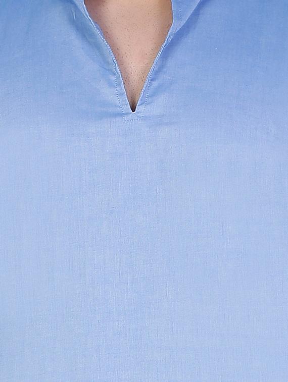 solid light blue cotton kurta - 11727946 - Zoom Image - 3