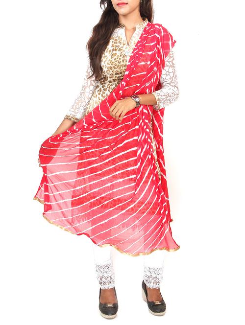 red georgette tie & dye dupatta - 11757762 - Very Small Image - 1