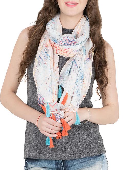 white polyester printed scarf - 11766609 - Very Small Image - 1