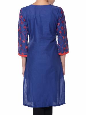 blue cotton aline kurta - 11766930 - Standard Image - 3