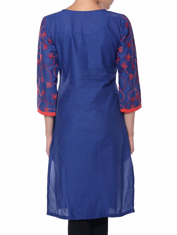blue cotton aline kurta - 11766930 - Zoom Image - 3