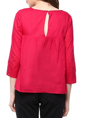 Pink embroidered cotton three quarter sleeved top - 11785130 - Standard Image - 3