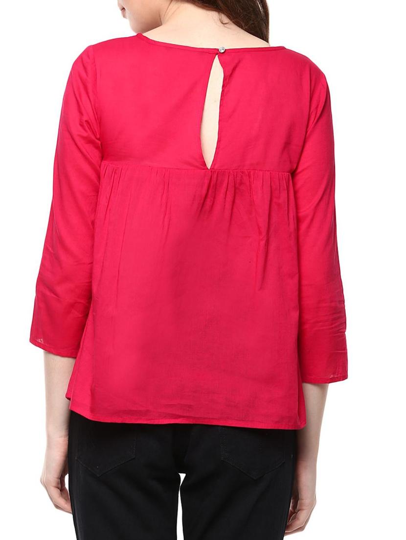 Pink embroidered cotton three quarter sleeved top - 11785130 - Zoom Image - 3