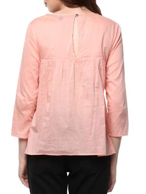 peach embroidered cotton three quarter sleeved top - 11785132 - Standard Image - 3