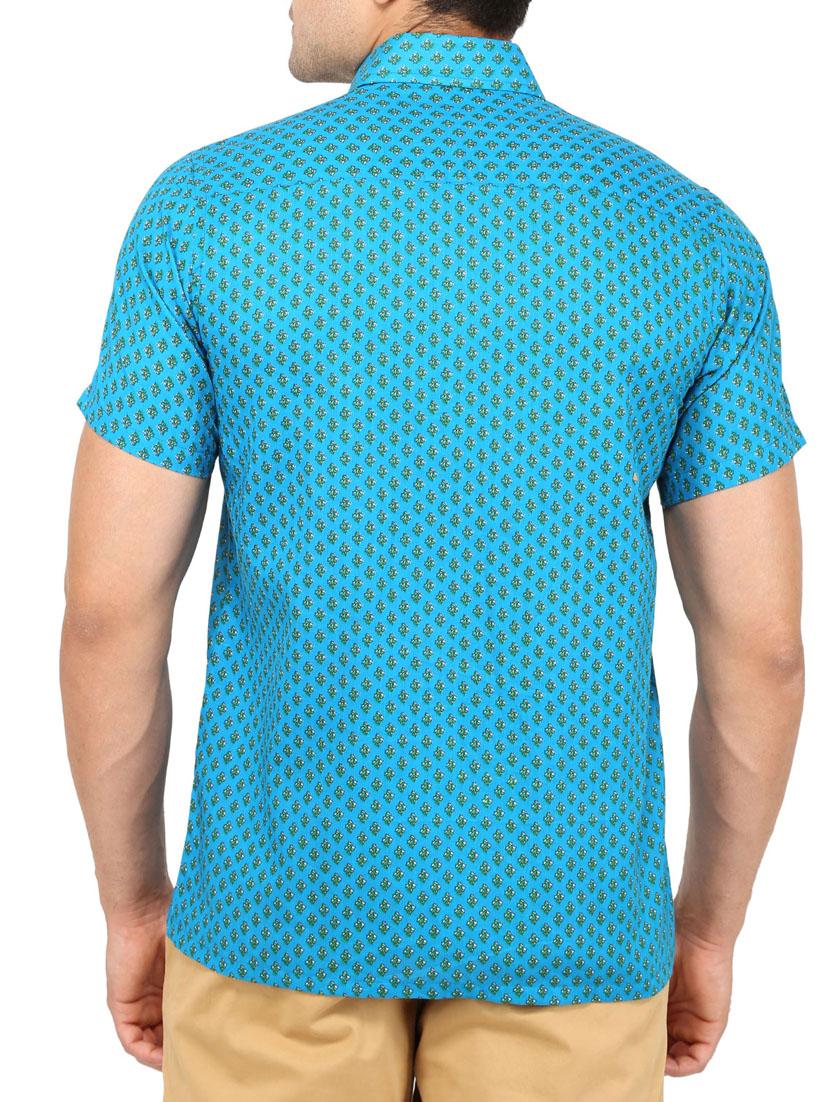 light blue printed cotton casual shirt - 11802140 - Zoom Image - 3