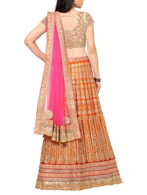 orange net embroidered lehenga - 11820214 - Standard Image - 3