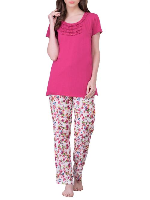 pink printed cotton nightwear set - 11824870 - Very Small Image - 1