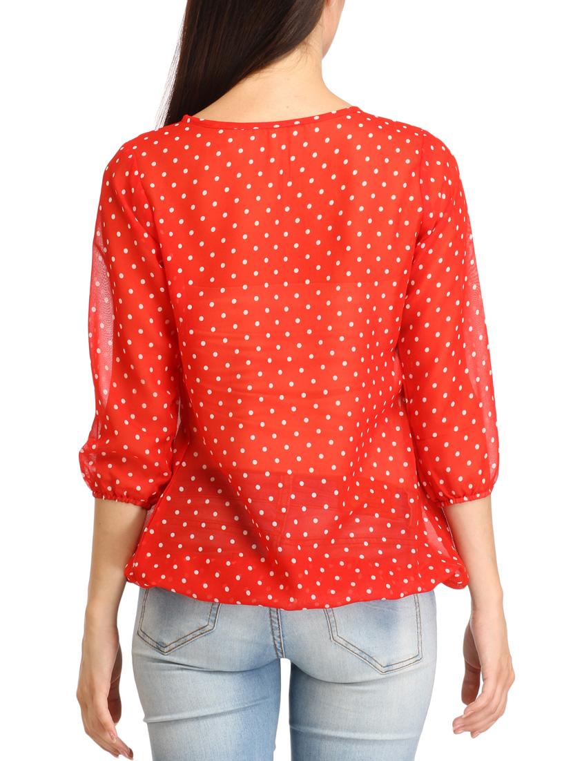 red poly georgette regular top - 11829061 - Zoom Image - 3