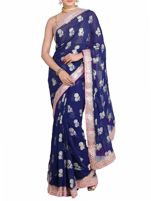 blue georgette gota patti saree with blouse - 11834410 - Standard Image - 1