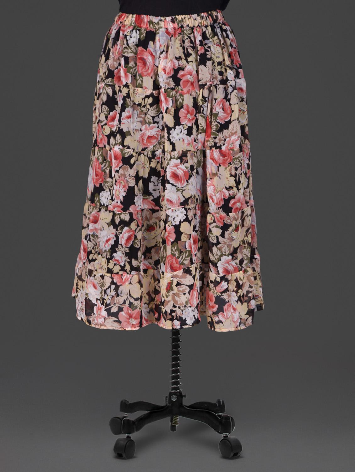 Multicoloured floral print georgette skirt - 1184844 - Zoom Image - 3