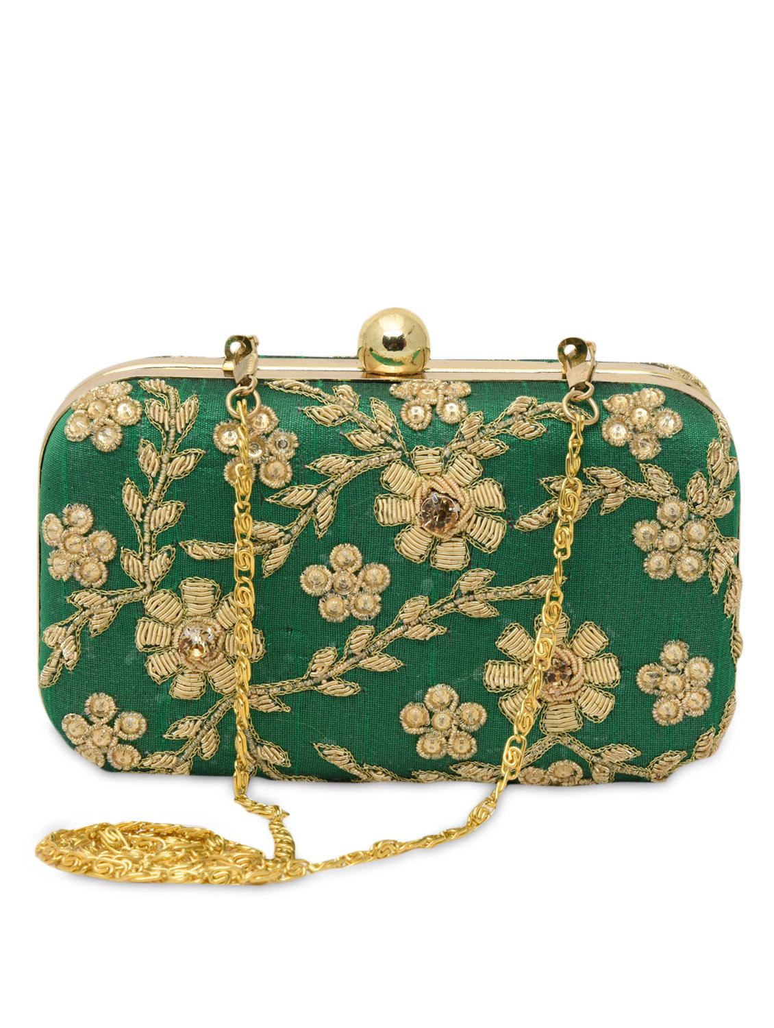 green embellished polyester box clutch - 1185998 - Zoom Image - 6