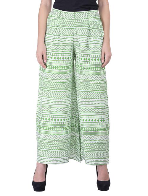 white and green printed rayon palazzo - 11866165 - Very Small Image - 1