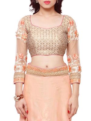 peach half and half georgette saree with blouse - 11866339 - Standard Image - 3
