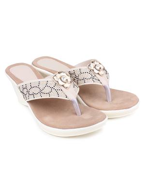 cream embelished faux leather wedges - 11899859 - Standard Image - 3