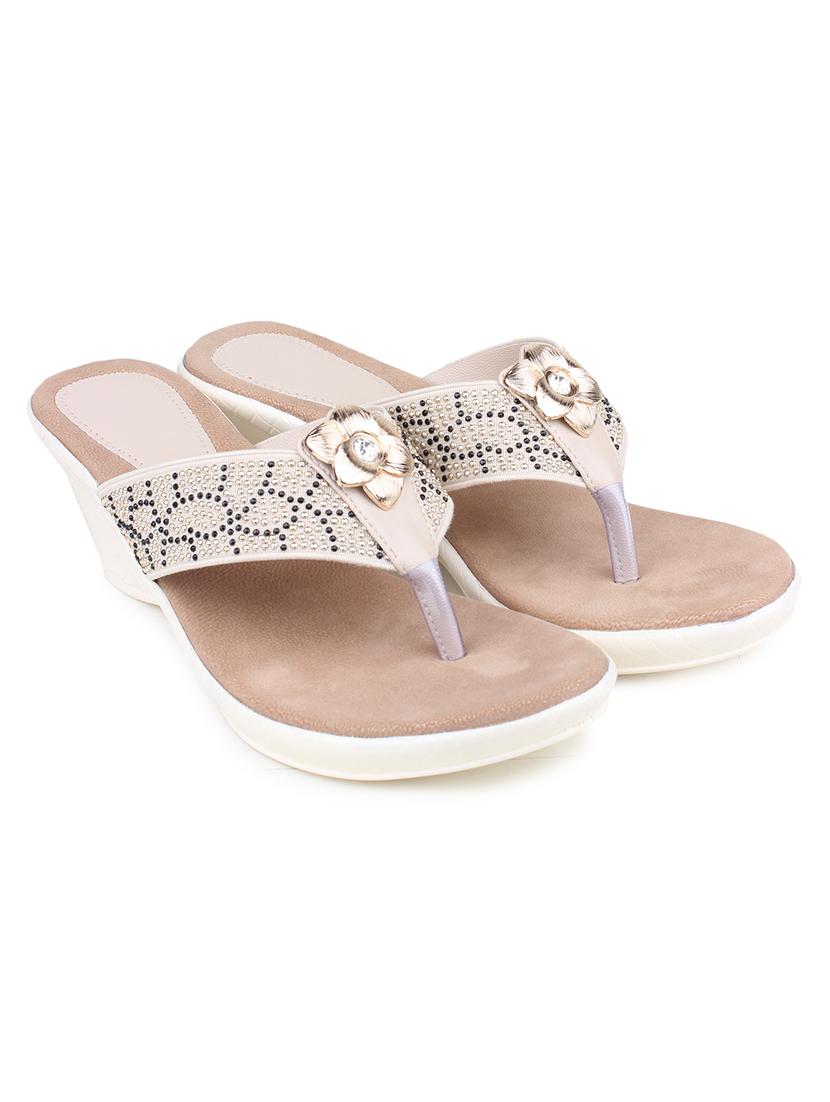 cream embelished faux leather wedges - 11899859 - Zoom Image - 3