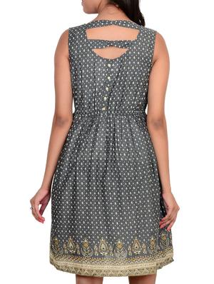grey rayon fit & flare dress - 11902278 - Standard Image - 3
