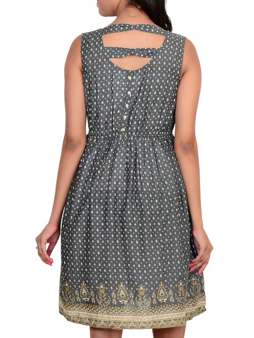 grey rayon fit & flare dress - 11902278 - Zoom Image - 3