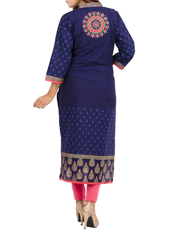blue cotton straight kurta - 11911024 - Zoom Image - 3