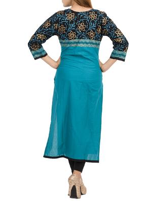 blue cotton straight kurta - 11911027 - Standard Image - 3