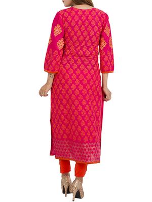 pink cotton printed long kurta - 11911034 - Standard Image - 3