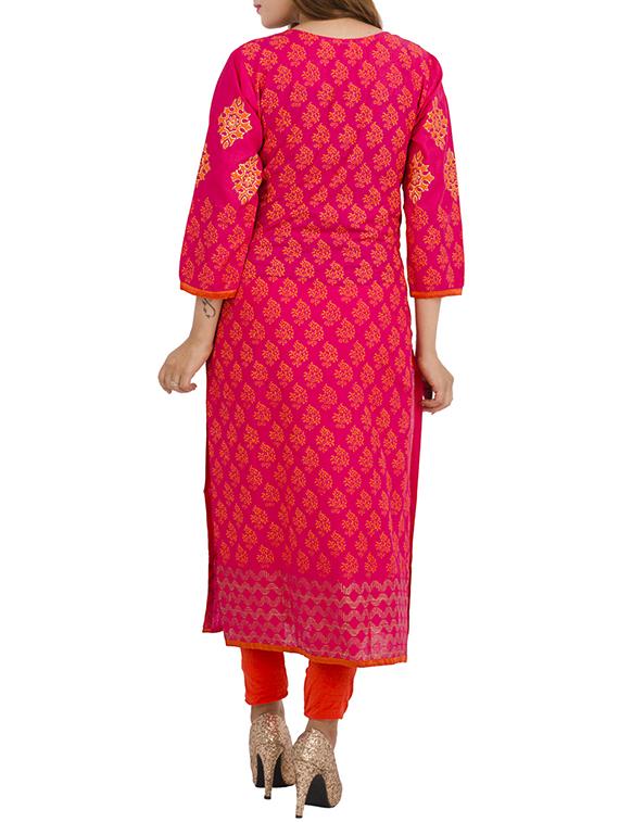 pink cotton printed long kurta - 11911034 - Zoom Image - 3