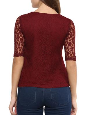 solid maroon cotton regular top - 11913550 - Standard Image - 3