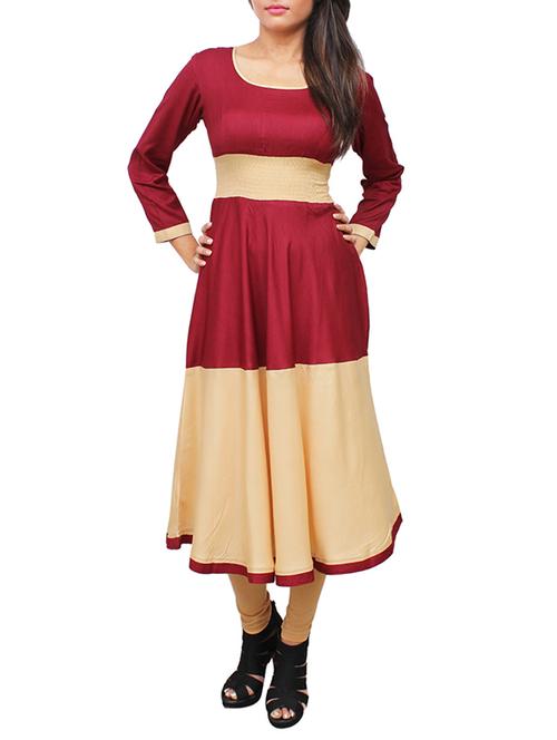 maroon rayon flared kurta - 11916026 - Standard Image - 1