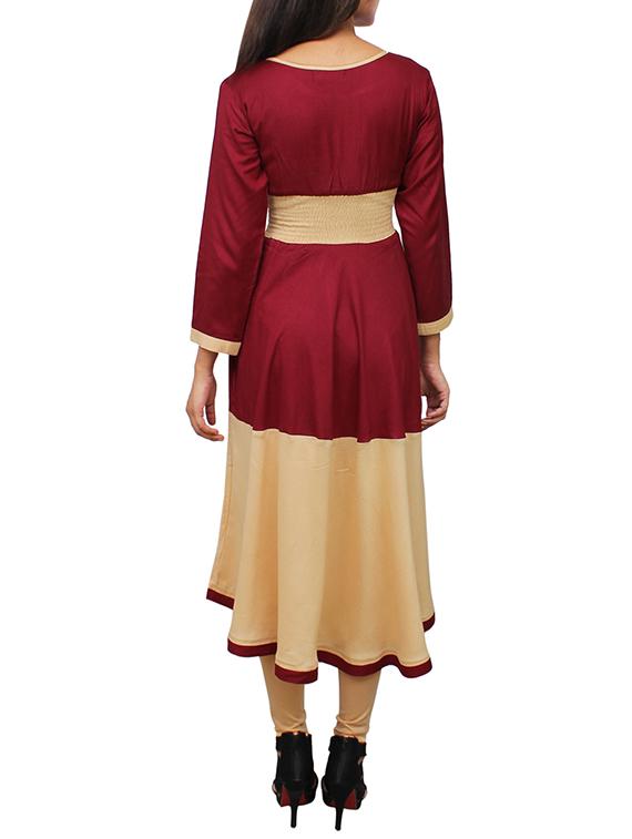 maroon rayon flared kurta - 11916026 - Zoom Image - 3