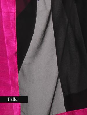 Black faux georgette saree with pink border - 1192802 - Standard Image - 3