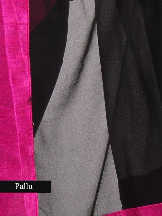 Black faux georgette saree with pink border - 1192802 - Zoom Image - 3