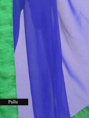 Blue faux georgette saree with green border - 1192807 - Standard Image - 3