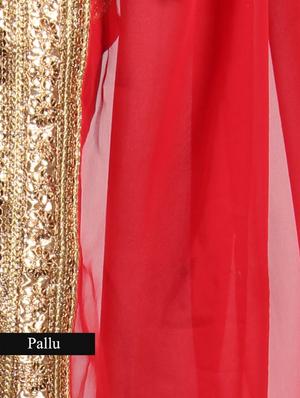 Red faux georgette saree with gold border - 1192812 - Standard Image - 3