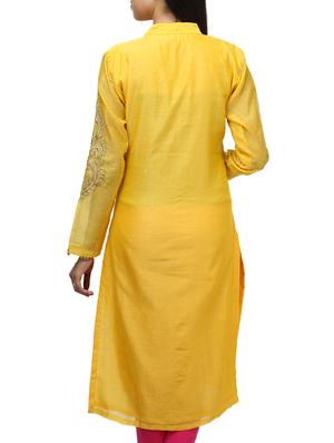 yellow silk straight kurta - 11954375 - Standard Image - 3