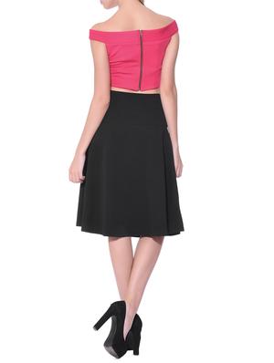 pink solid crop top and black skirt set - 11960593 - Standard Image - 3