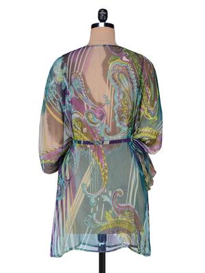 Green Viscose Chiffon Printed Kaftan - 1196752 - Standard Image - 3