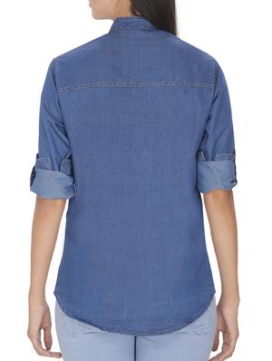 solid blue denim shirt - 12082044 - Standard Image - 3