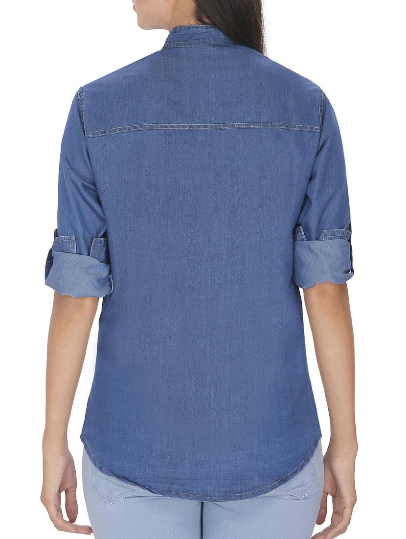 solid blue denim shirt - 12082044 - Zoom Image - 3