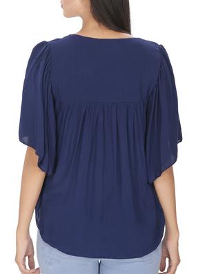 Navy Blue Embroidered Cotton Top - 12082046 - Standard Image - 3