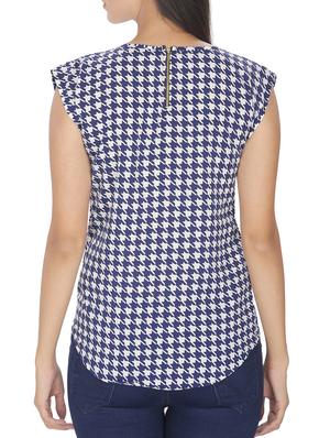 blue and white houndstooth printed polycrepe top - 12082049 - Standard Image - 3
