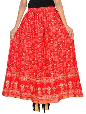 red cotton flared skirt - 12086521 - Standard Image - 3